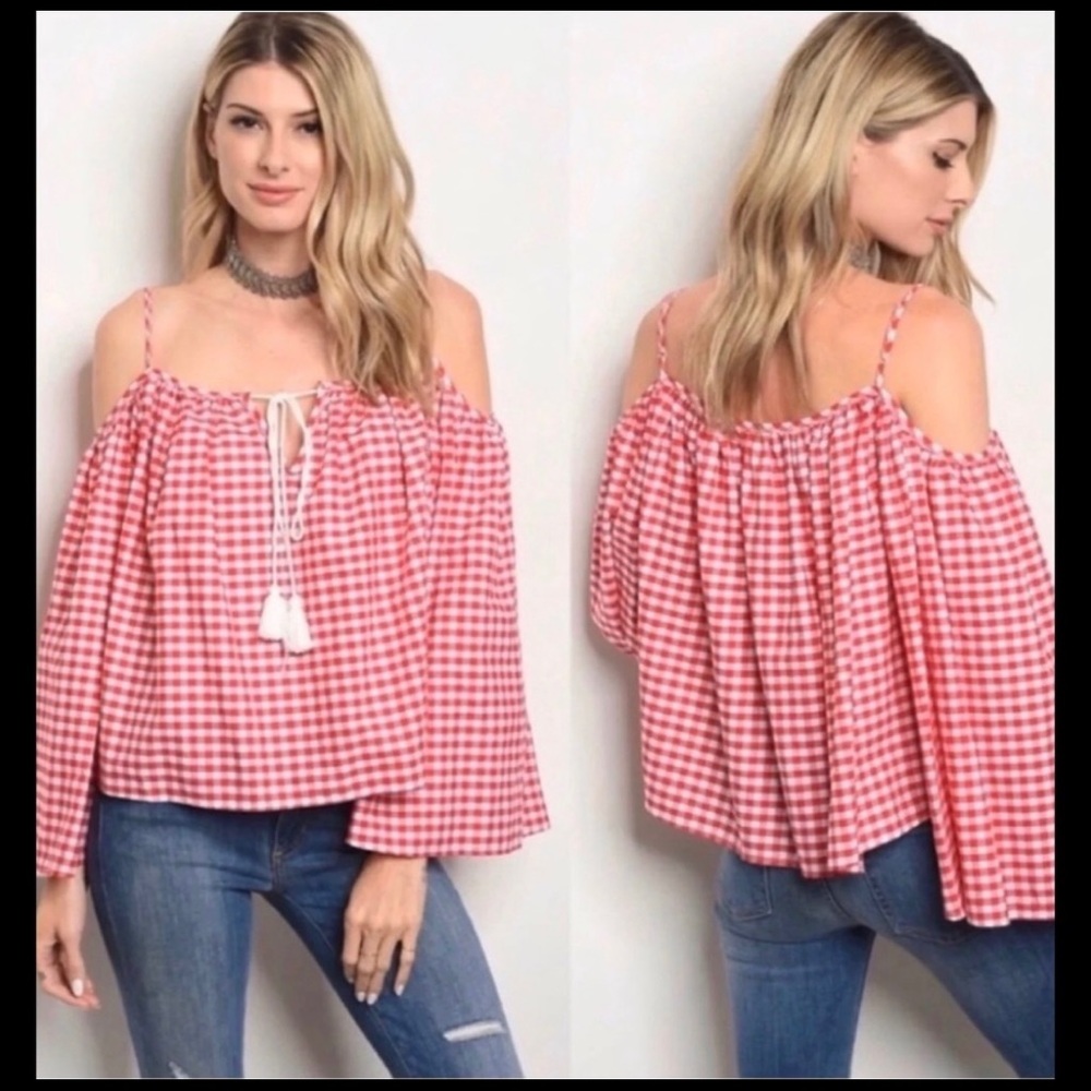 NWT Red and White Small Gingham Checkered Shirt